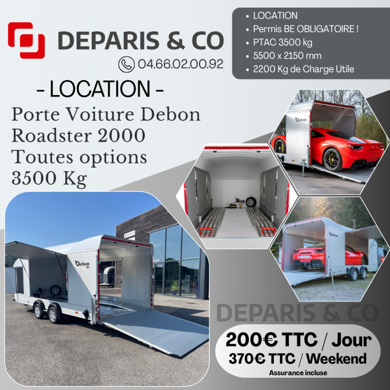 Location Porte Voiture Fermé location remorque porte voiture fermé debon roadster 2000 C2000 lussan uzès avignon alès bagnols montpellier loc